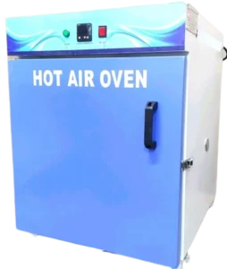 Hot air oven with temperature control for sterilization, drying, and industrial applications.